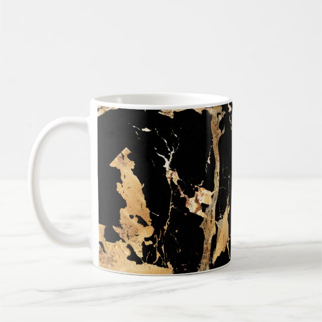 Golden Veins on Black Marble-Abstrakt Luxe Struktu Kaffemugg (Vänster)