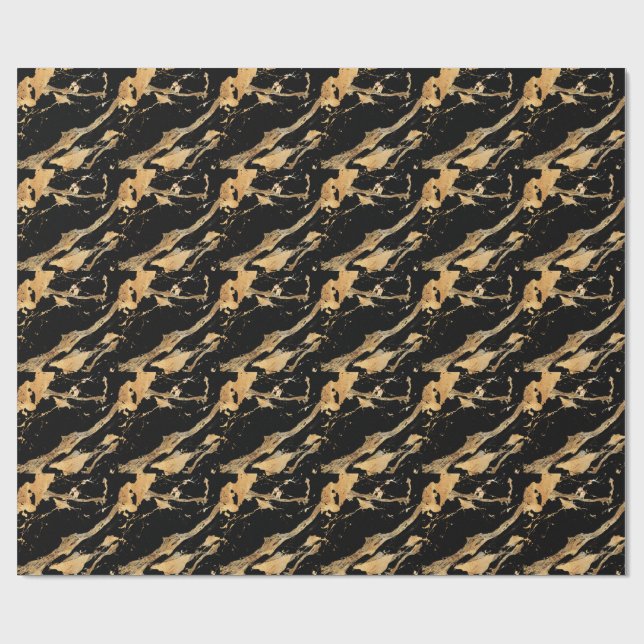 Golden Veins on Black Marble-Abstrakt Luxe Struktu Presentpapper (Platt)