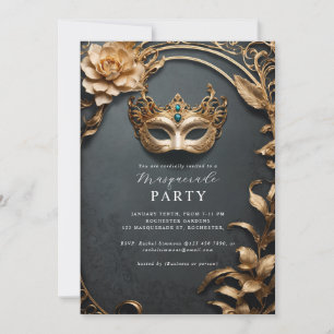 Golden venetian mask maskerad boll inbjudningar