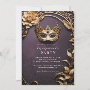 Golden venetian mask maskerad boll inbjudningar