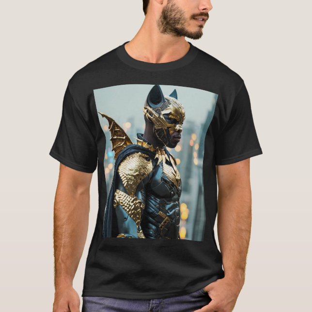 Golden Vengeance: African Fladdermus Man in Cyberp T Shirt (Framsida)