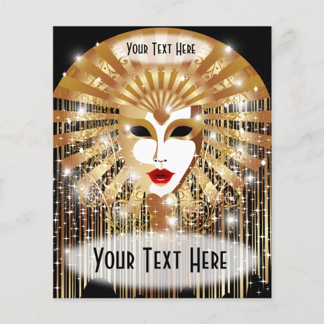 Golden Venice Carnival Party Mask Flygblad (Framsidan)