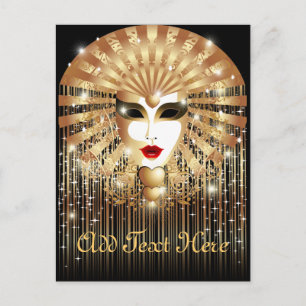 Golden Venice Carnival Party Mask Inbjudan Vykort