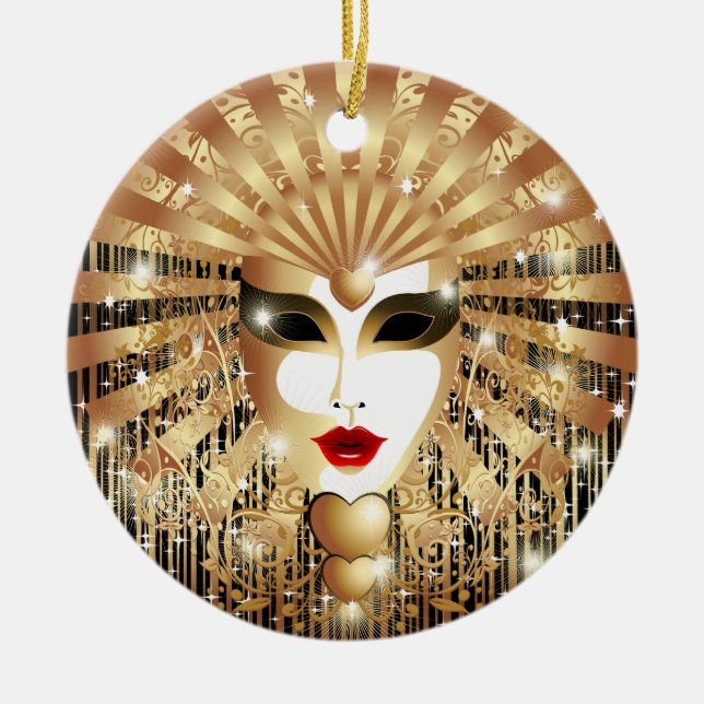 Golden Venice Carnival Party Mask Julgransprydnad Keramik (Framsidan)