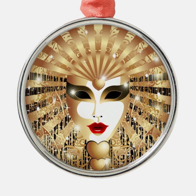 Golden Venice Carnival Party Mask Julgransprydnad Metall (Framsidan)