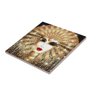 Golden Venice Carnival Party Mask Kakelplatta