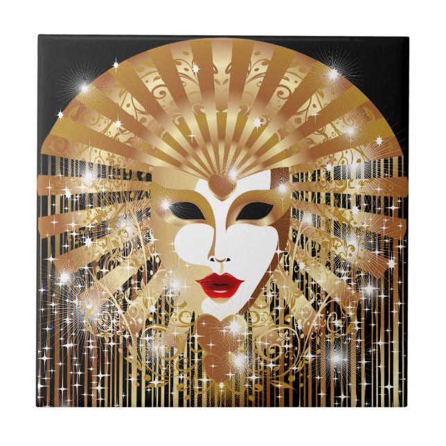 Golden Venice Carnival Party Mask Kakelplatta (Framsidan)