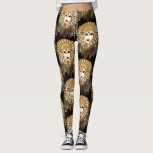 Golden Venice Carnival Party Mask Leggings