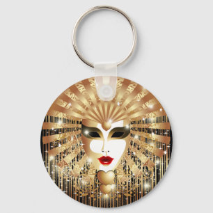 Golden Venice Carnival Party Mask Nyckelring