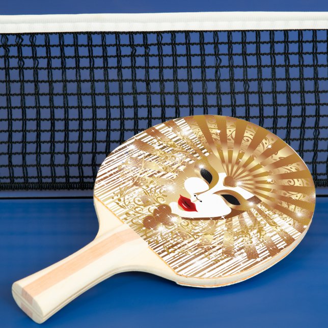 Golden Venice Carnival Party Mask Pingisracket (Insitu)