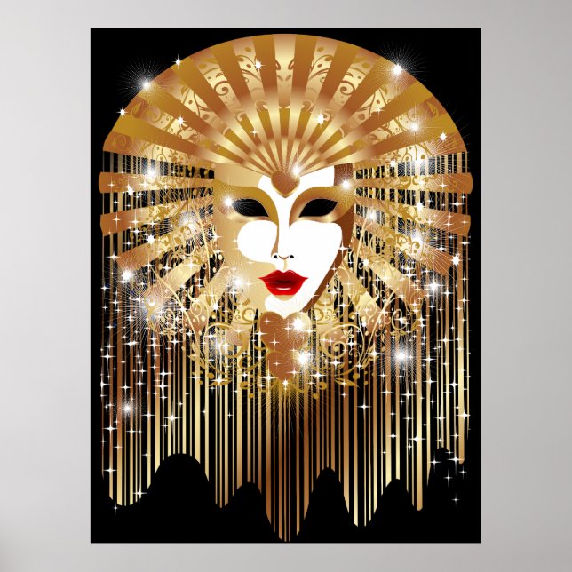 Golden Venice Carnival Party Mask Poster (Framsidan)