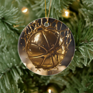 "Golden Victory: Netball Caught in a Gleaming Net" Julgransprydnad Keramik