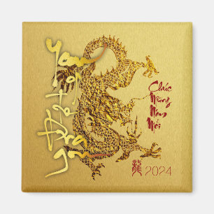 Golden Vietnamese Dragon, nyår 2024 SqM01 Magnet