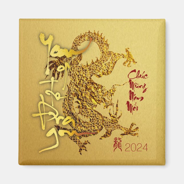 Golden Vietnamese Dragon, nyår 2024 SqM01 Magnet (Framsidan)