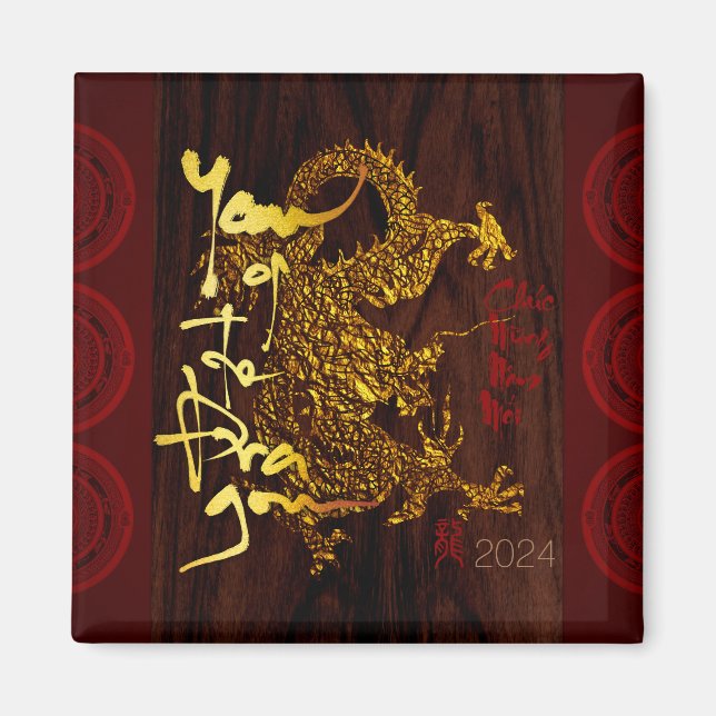 Golden Vietnamese Dragon, nyår 2024 SqM02 Magnet (Framsidan)