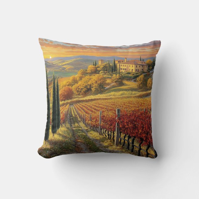 Golden Vineyard Path – Square Throw Pillow Kudde (Framsida)