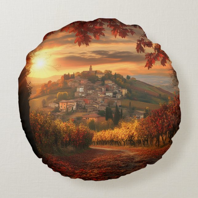 Golden Vineyard Sunset – Round Fall Accent Pillow Rund Kudde (Baksidan)