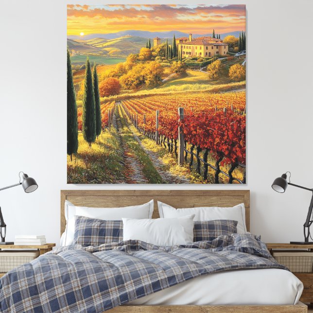 Golden Vineyard Väg - Toskana Premium Canvas (Insitu (sovrum))
