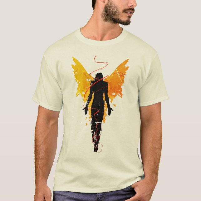 Golden Vingar Angel - fetstil Abstrakt T Shirt (Framsida)