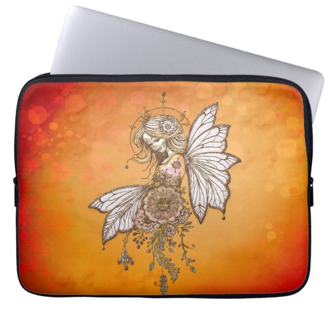 Golden vingar och blommande drömmar, magiska håret laptop fodral (Framsidan)