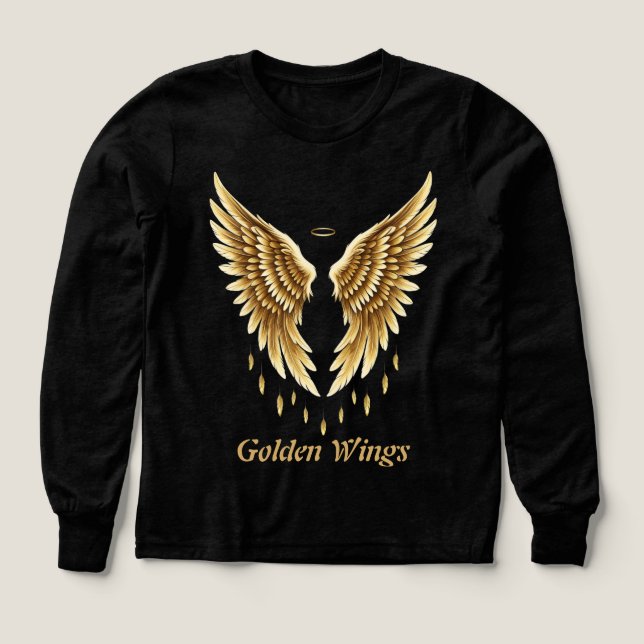 Golden Vingar T-Shirt - Elegant Black & Guld Angel (Design framsida)