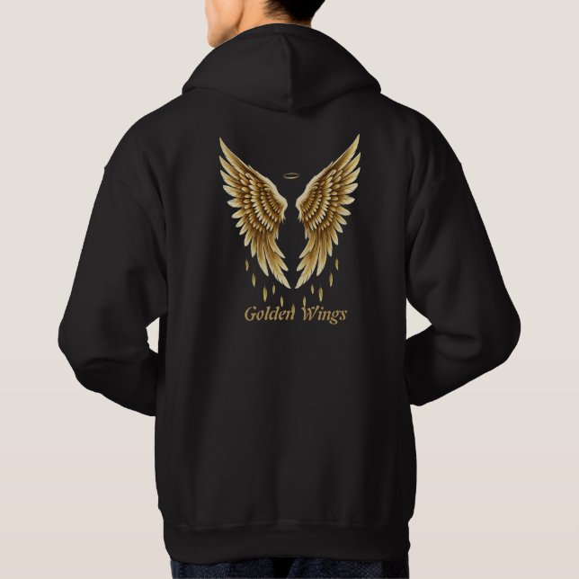 Golden Vingar T-Shirt - Elegant Black & Guld Angel Hoodie (Baksida)