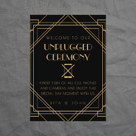 Golden Vintage Ceremony Bröllop-tecken utan pluggn Poster