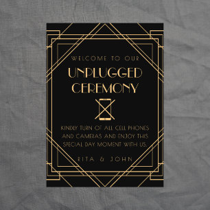 Golden Vintage Ceremony Bröllop-tecken utan pluggn Poster