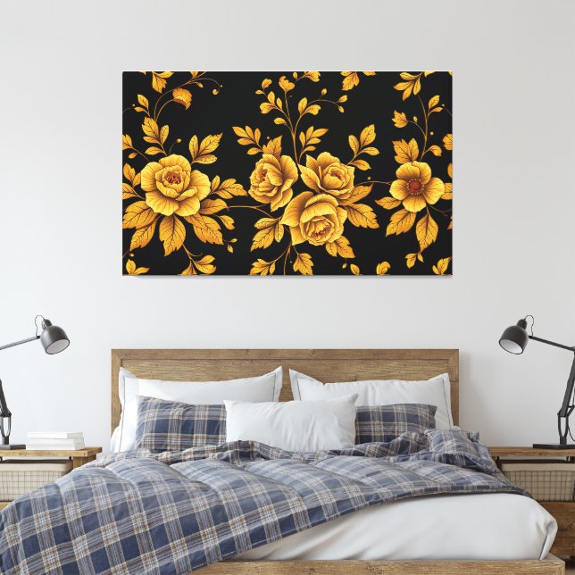 Golden Vintage Roses Canvastryck (Insitu (sovrum))
