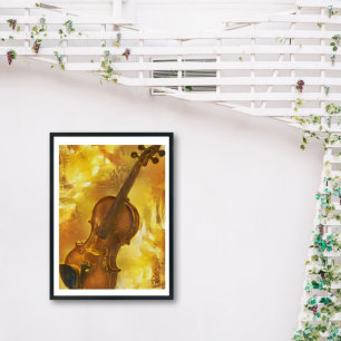 Golden Violin Artistic AI Rendering Poster