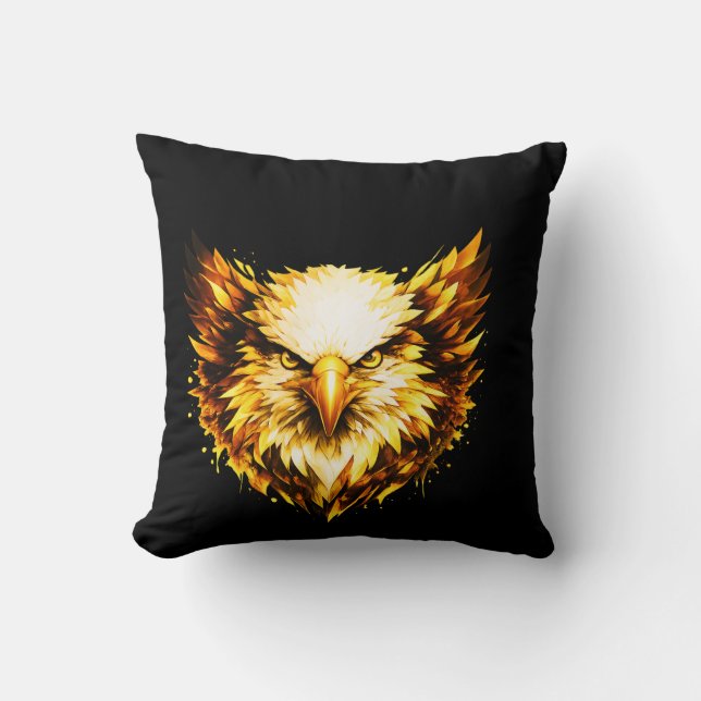 Golden Vision Eagle | Djärvt Illustrerat Statement Kudde (Framsida)