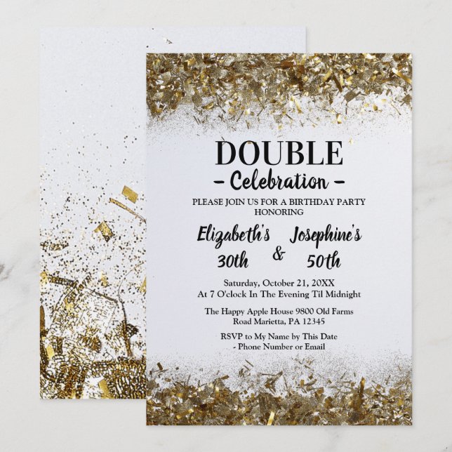 Golden Vuxen Joint Dubbla Birthday Celebration Inbjudningar (Fram/baksida)