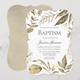 Golden Wandan Löv Foliage Baptism Inbjudan