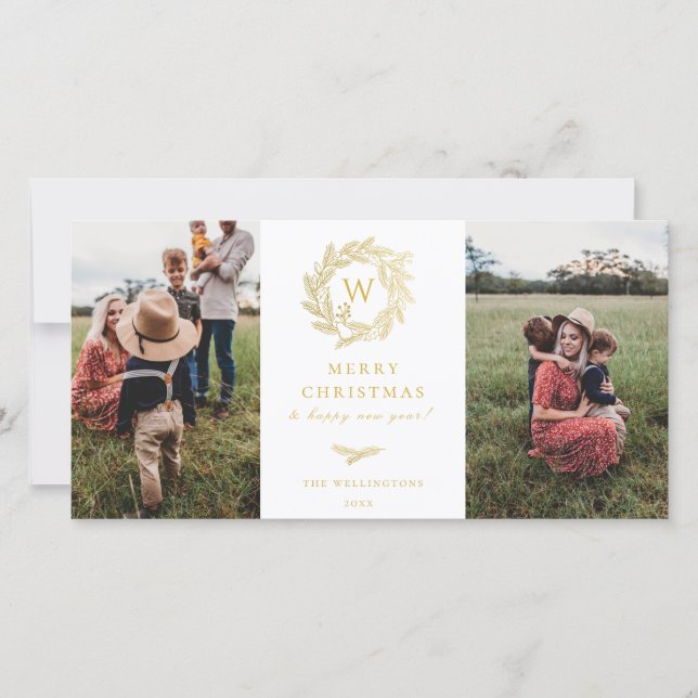 Golden Wandean Monogram Helgdag 2 fotokort Julkort (Framsida)