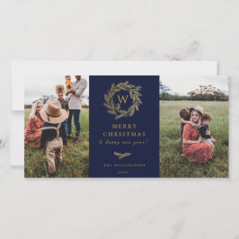 Golden Wandean Monogram Helgdag 2 Photo Card Blue Julkort