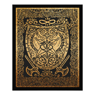 Golden Warrior Shield - Intricate Viking-Inspired Fototryck