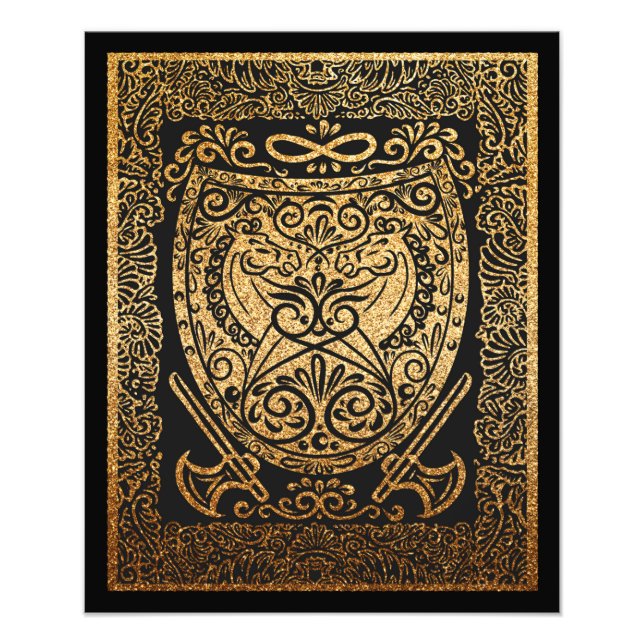 Golden Warrior Shield - Intricate Viking-Inspired Fototryck (Framsidan)