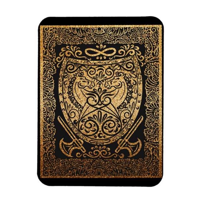 Golden Warrior Shield - Intricate Viking-Inspired Magnet (Vertikal)