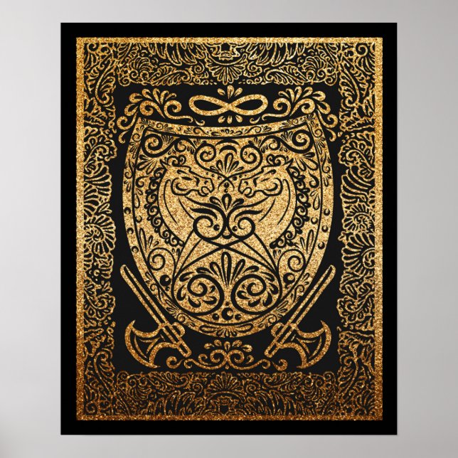 Golden Warrior Shield - Intricate Viking-Inspired Poster (Framsidan)