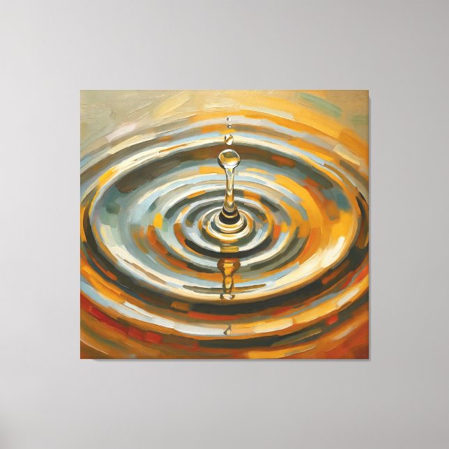 Golden Water Droplet with Ripples – Abstract Art Canvastryck (Framsida)