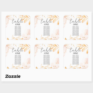Golden Watercolor Glitter Bordsnummer Bröllop Fyrkantigt Klistermärke