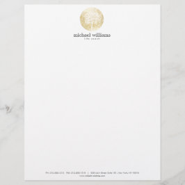 Golden Watercolor Livets träd Letterhead Brevhuvud