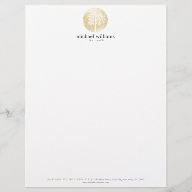 Golden Watercolor Livets träd Letterhead Brevhuvud (Framsida)