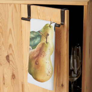Golden Watercolor Pears Towel, sommar Kökshandduk