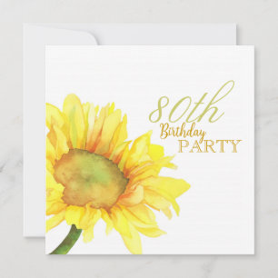 Golden Watercolor Sunblommor 80:e Födelsedagsfeste Inbjudningar