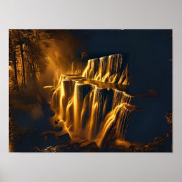 Golden Waterfall Abstrakt Art - Luxurie Digital Poster