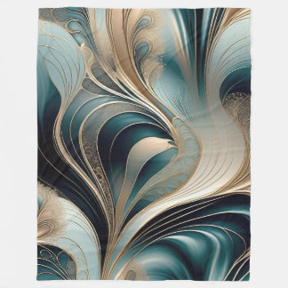 Golden Wave - Teal och Guld Abstrakt Fleecefilt