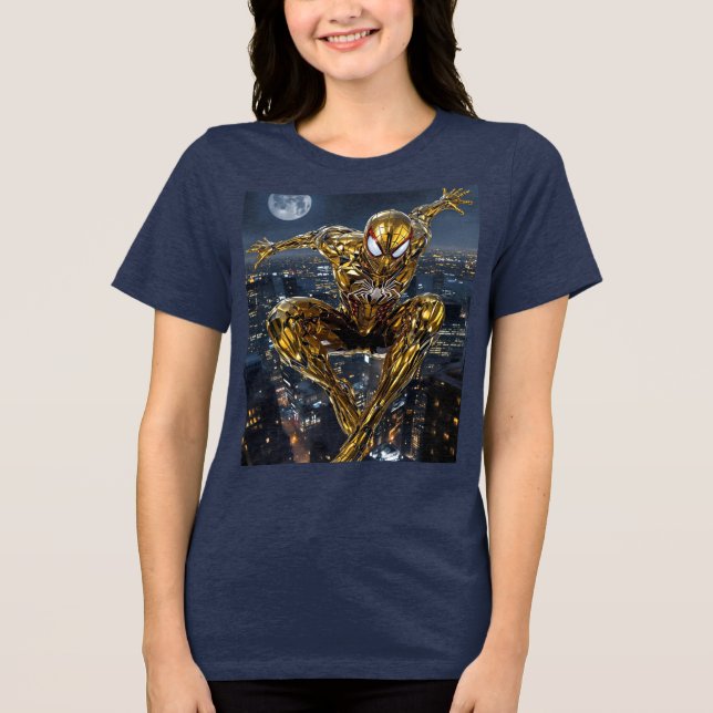Golden Web: Dam-Ultrarealistisk Spindel T-Shirt (Framsida)