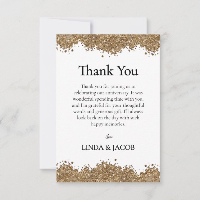 Golden Wedding Anniversary Gold Faux Glitter   Tack Kort (Framsida)