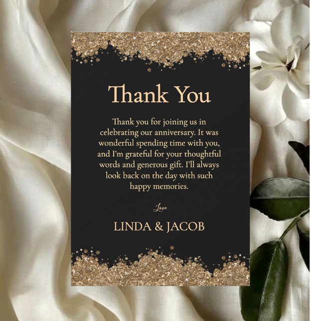 Golden Wedding Anniversary Gold Faux Glitter   Tack Kort (Skapare uppladdad)
